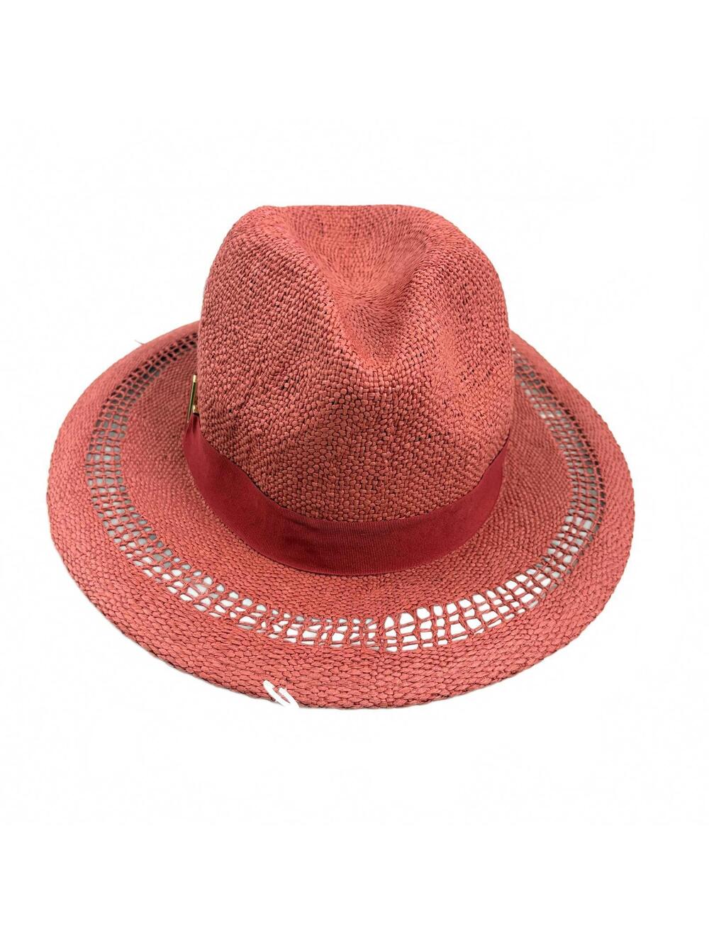 Vince Camuto | NWT Salmon Pink Paper Straw Panama Hat Gold V Medallion